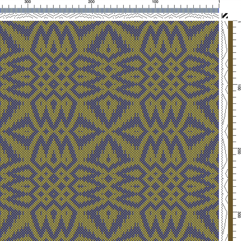 Weaving design draft for one pattern repeat of a sunflower in Turned Taquete weaving structure